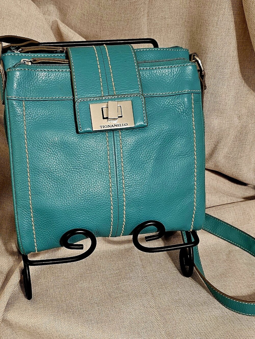 Tignanello Teal Leather Crossbody with Turn-Lock